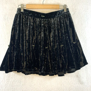 Cosmic Aura Womens Velvet Mini Skirt Sz L Black Whimsigoth Rosette Dark Coquette